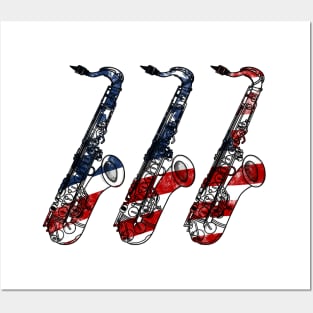 Saxophone USA Flag Saxophonist Jazz Musician 4th July Posters and Art